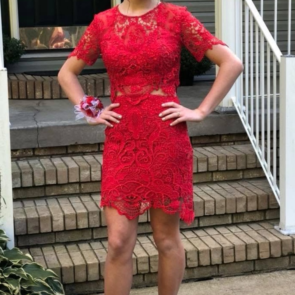 Jovani Red Knee-Length Pencil Skirt Set for Cocktail - Picture 5 of 6